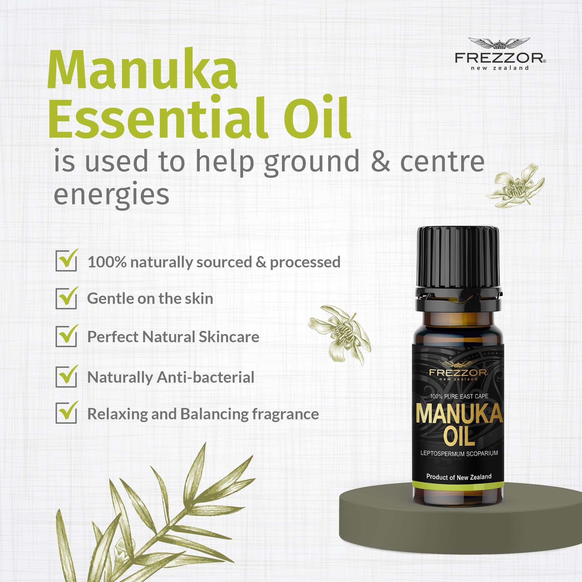 100% Pure Manuka Oil  FREZZOR New Zealand Manuka essential Oil for Skin | FREZZOR Manuka Oil