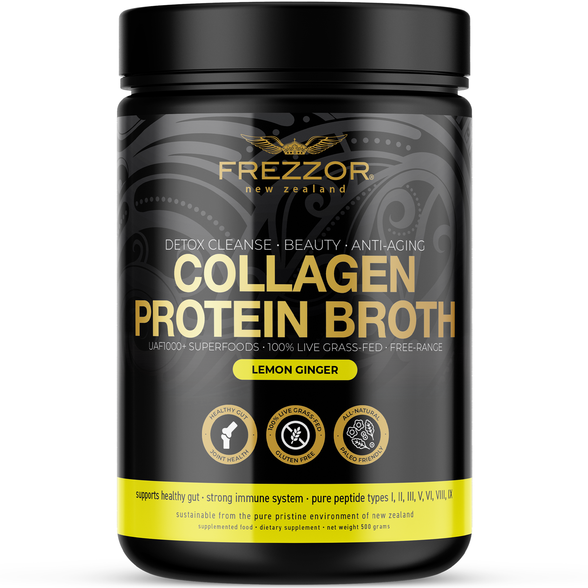 Collagen Bone Broth Lemon Ginger  FREZZOR Best collagen bone broth powder for immunity | Collagen Protein
