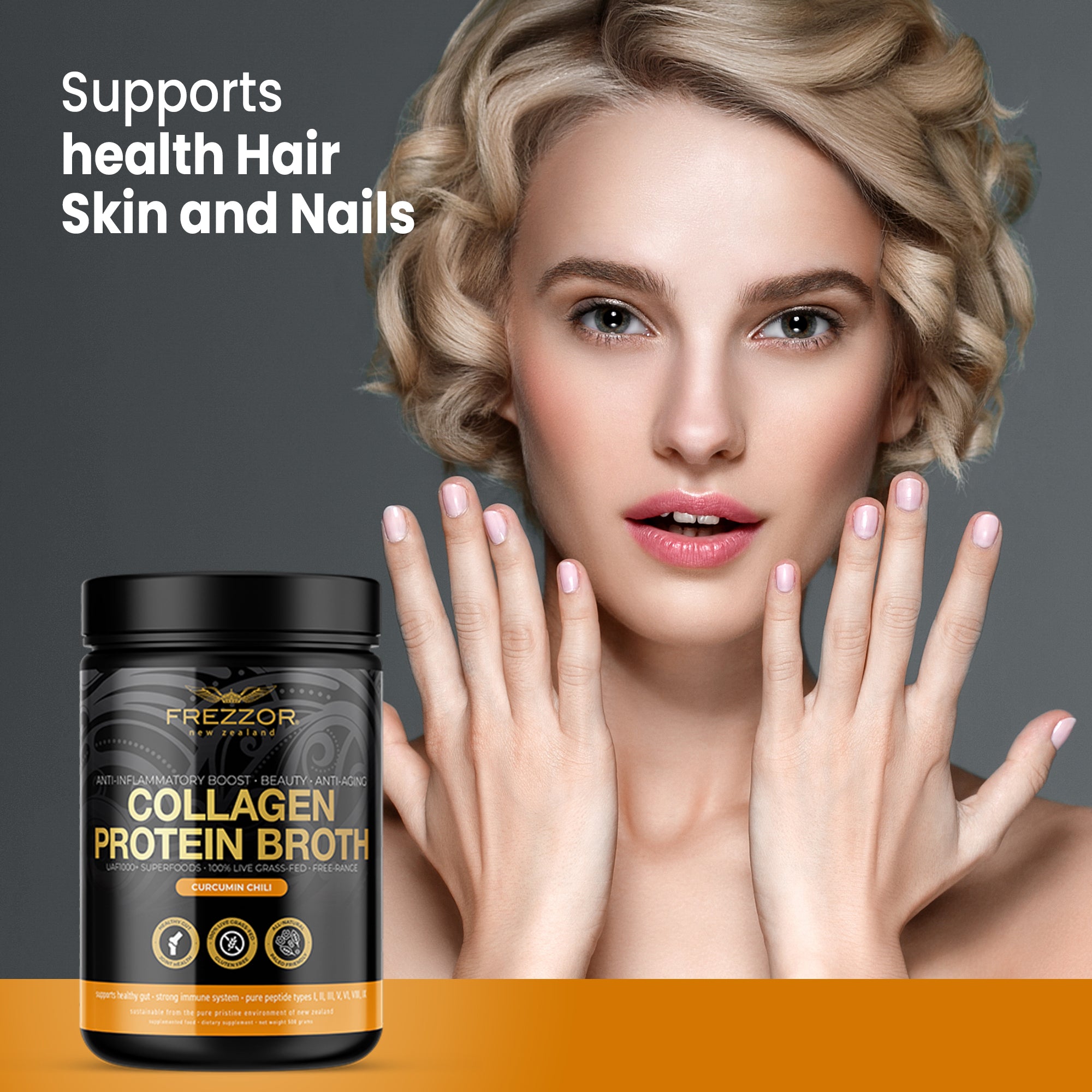 Bone Broth Protein Curcumin Chili  FREZZOR Grass fed collagen protein bone broth powder | Joint health