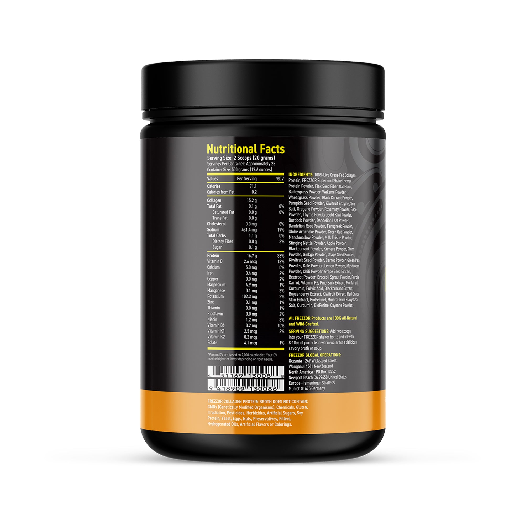 Bone Broth Protein Curcumin Chili  FREZZOR Grass fed collagen protein bone broth powder | Joint health