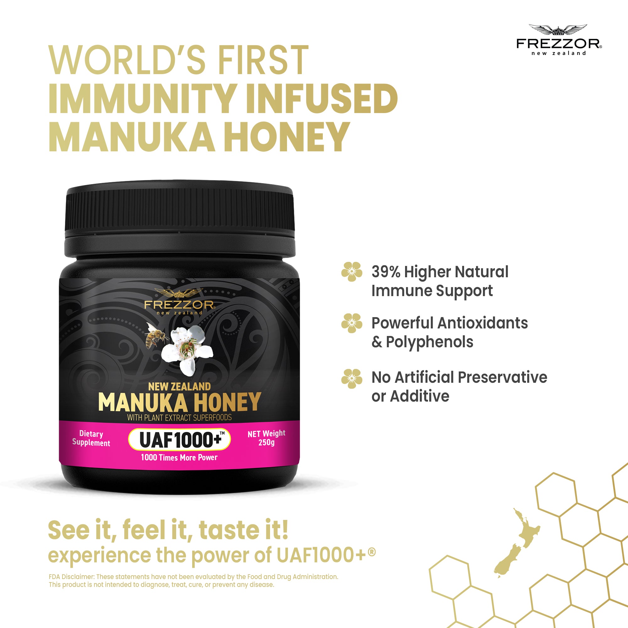 Manuka Honey UAF1000+®  FREZZOR New Zealand Manuka Honey | Antioxidant Superfood Supplement