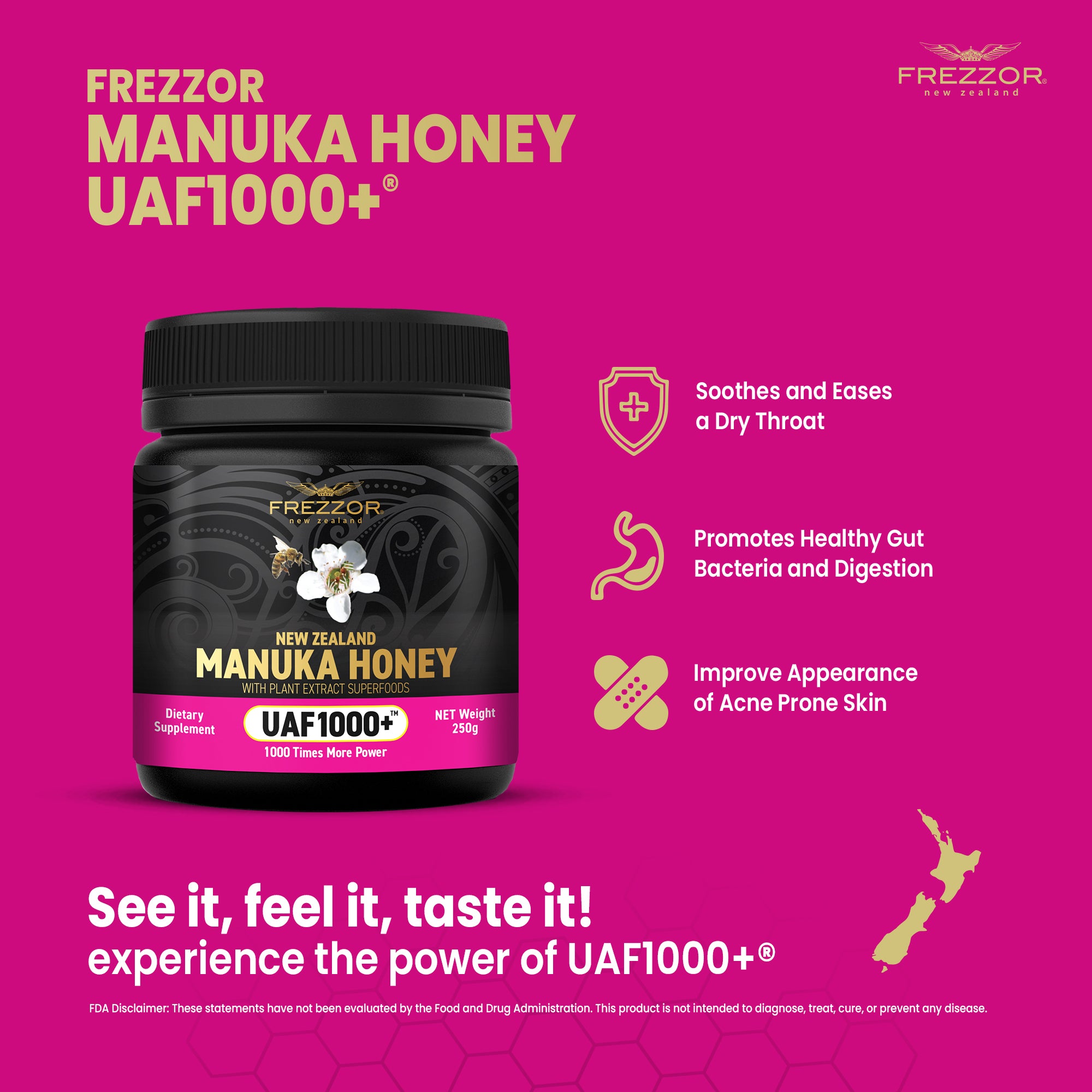 Manuka Honey UAF1000+®  FREZZOR New Zealand Manuka Honey | Antioxidant Superfood Supplement