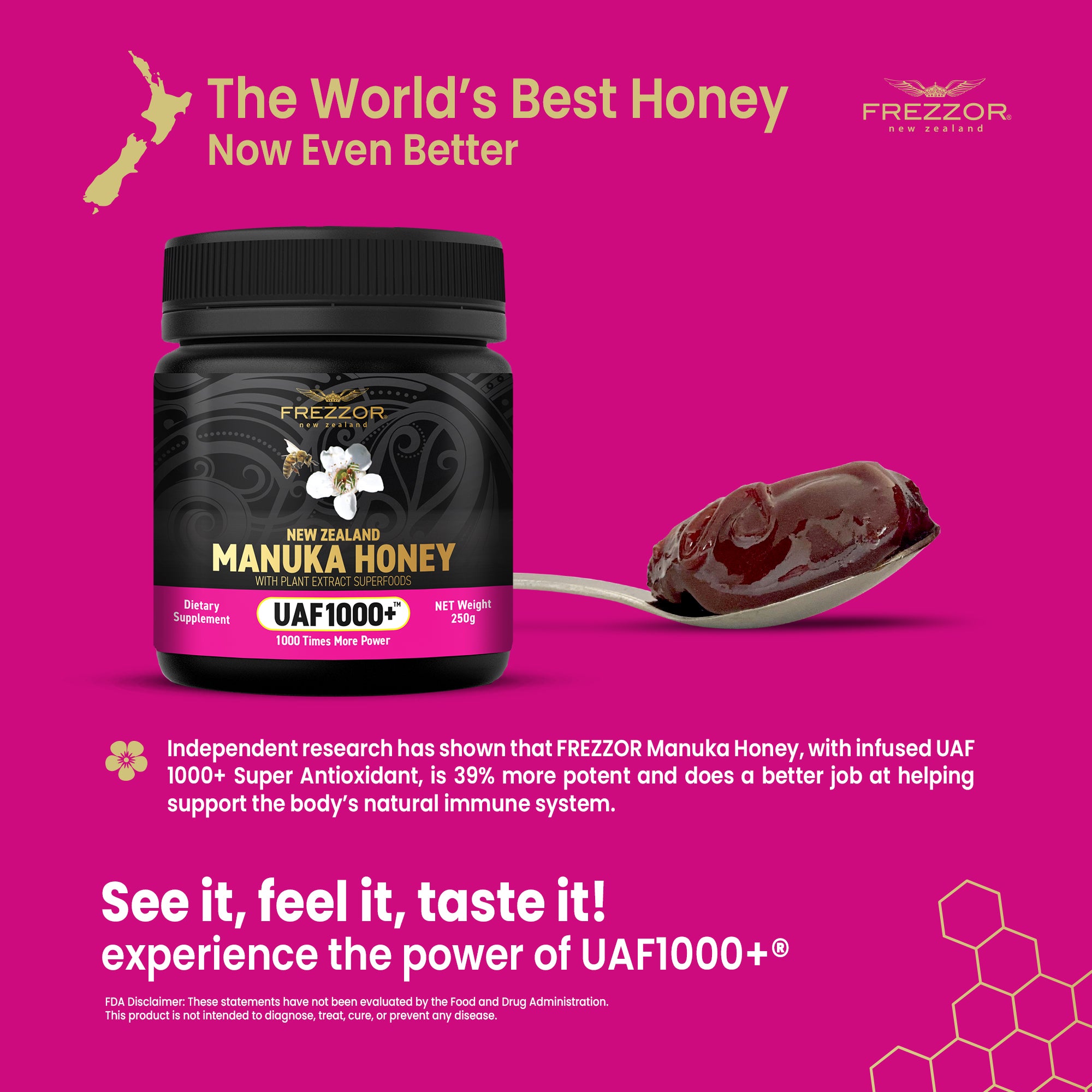Manuka Honey UAF1000+®  FREZZOR New Zealand Manuka Honey | Antioxidant Superfood Supplement