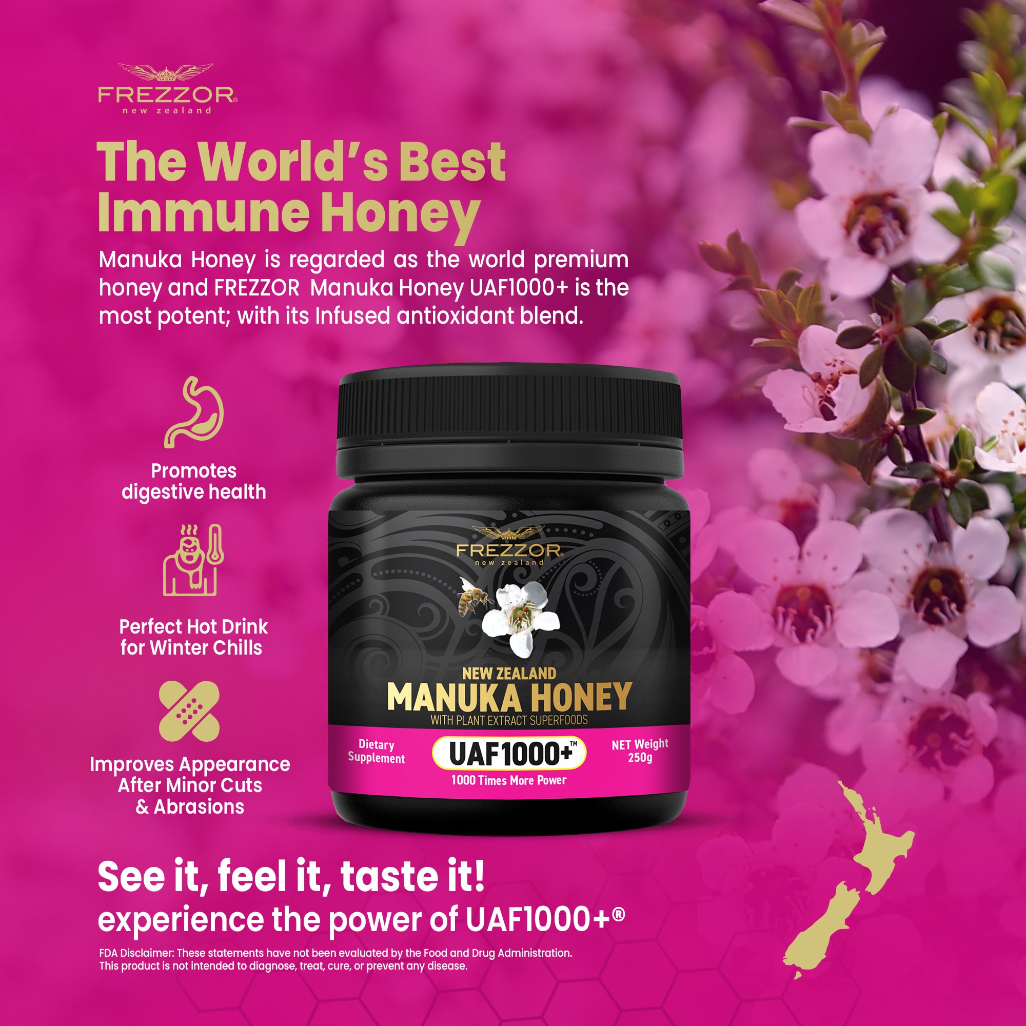 Manuka Honey UAF1000+®  FREZZOR New Zealand Manuka Honey | Antioxidant Superfood Supplement