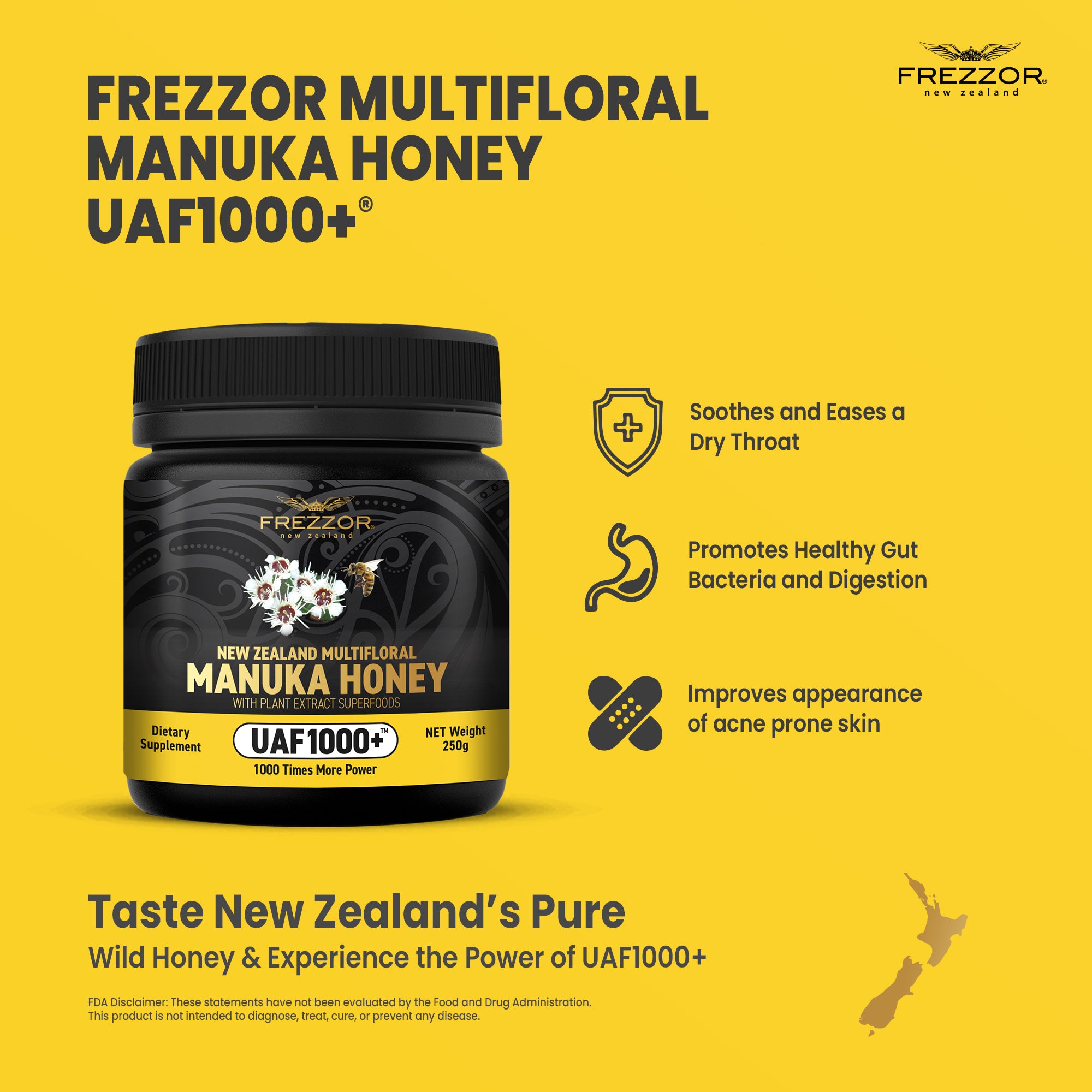 Multifloral Manuka Honey UAF1000+®  FREZZOR Multifloral manuka honey NZ | Natural antioxidant supplement