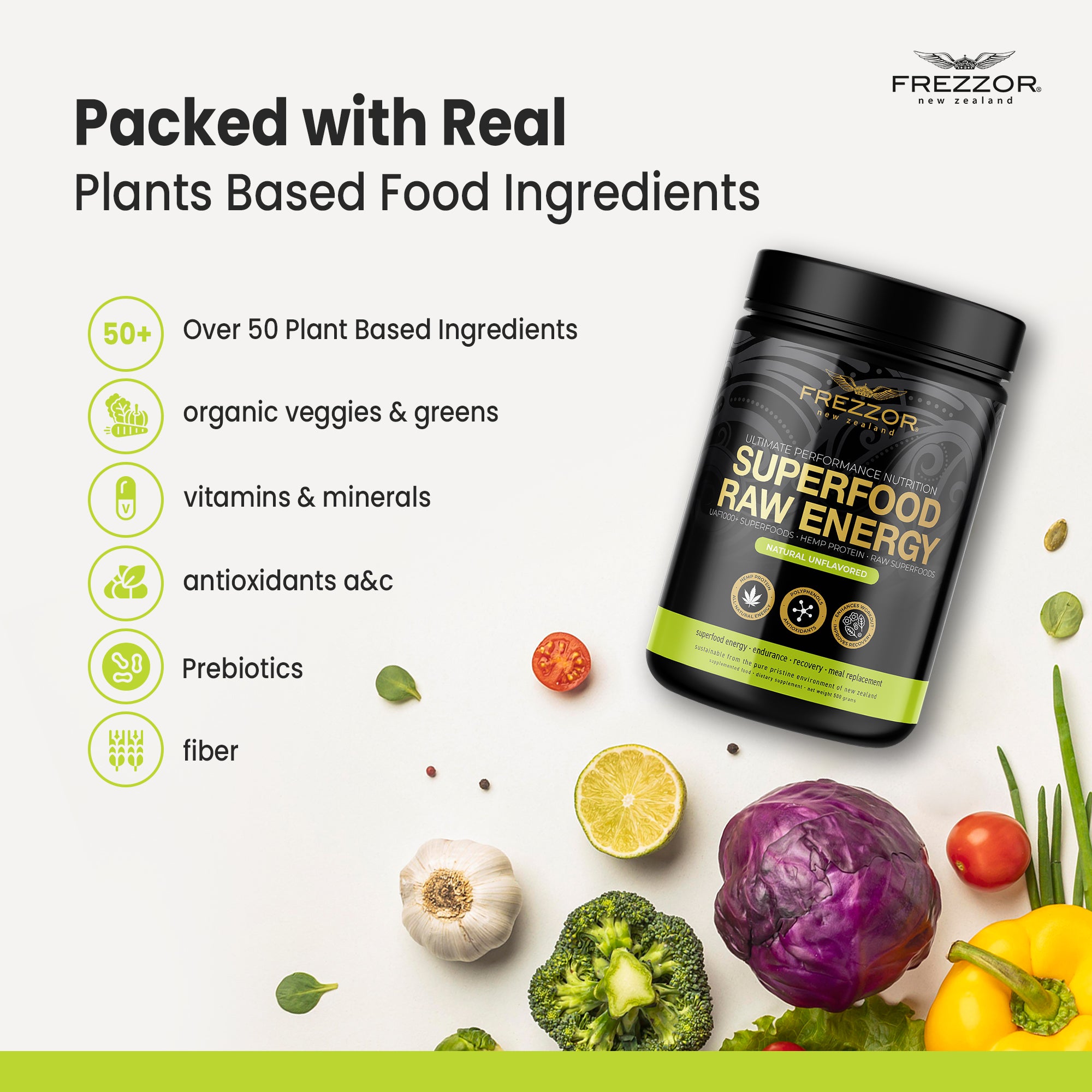 Superfood Powder  FREZZOR Raw NZ superfood protein powder supplements for daily energy