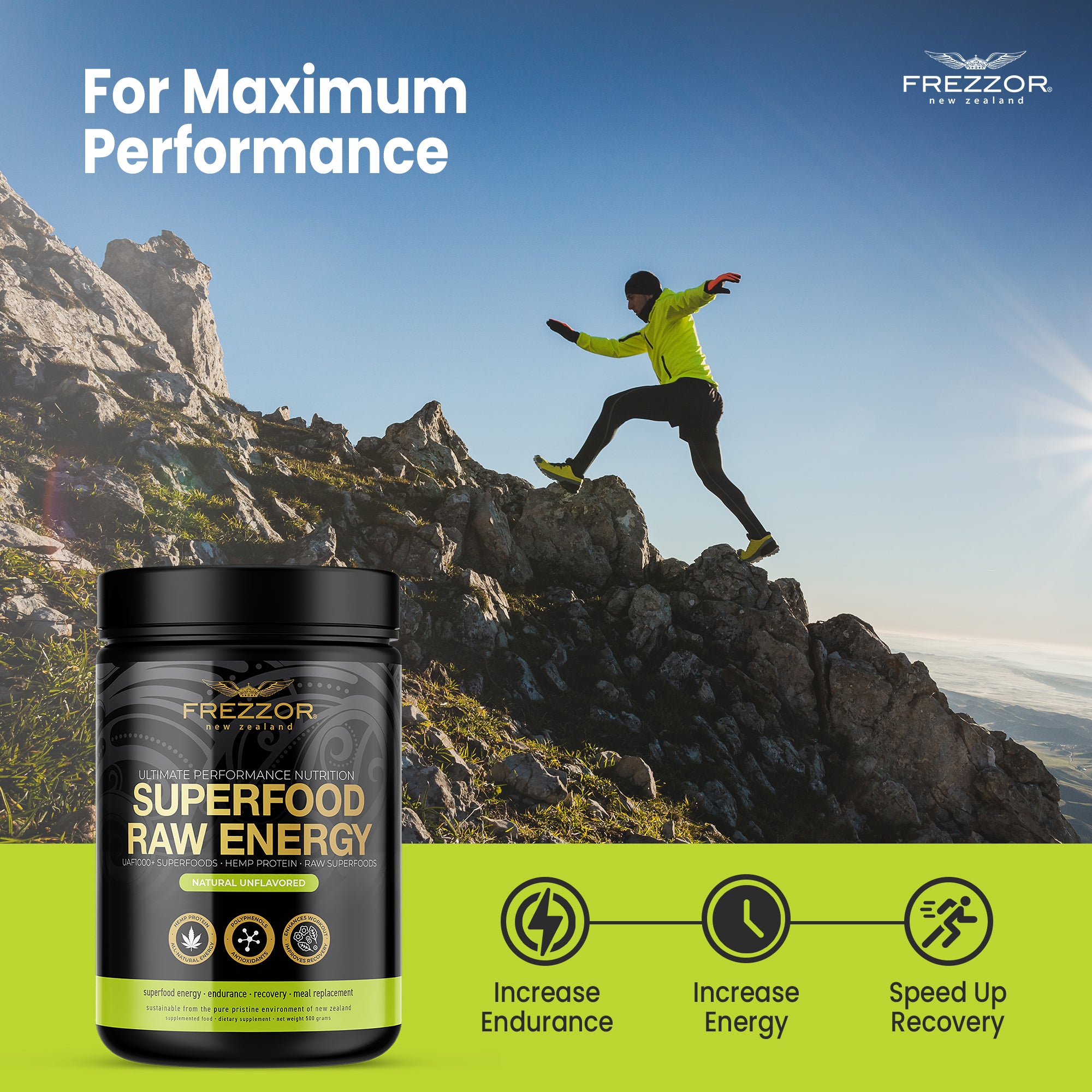Superfood Powder  FREZZOR Raw NZ superfood protein powder supplements for daily energy