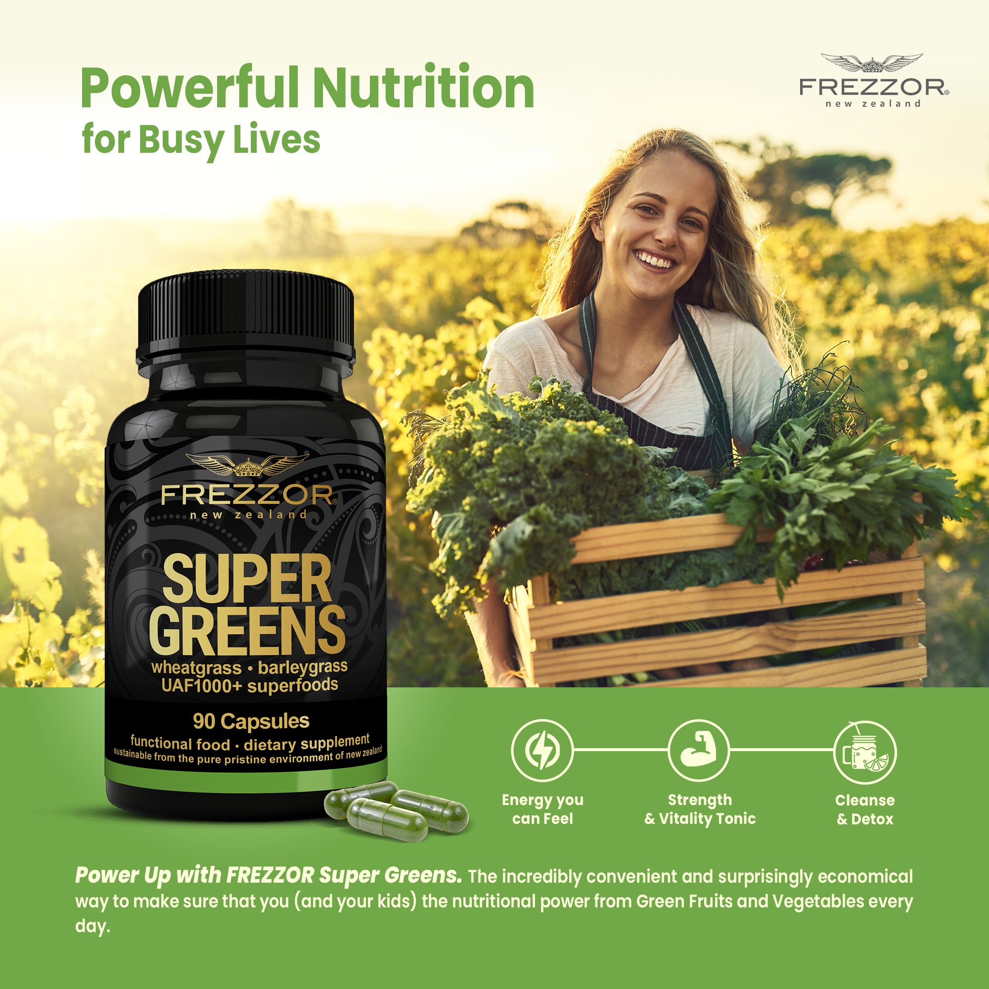 Super Greens  FREZZOR Natural Green superfood supplement | Super greens capsules