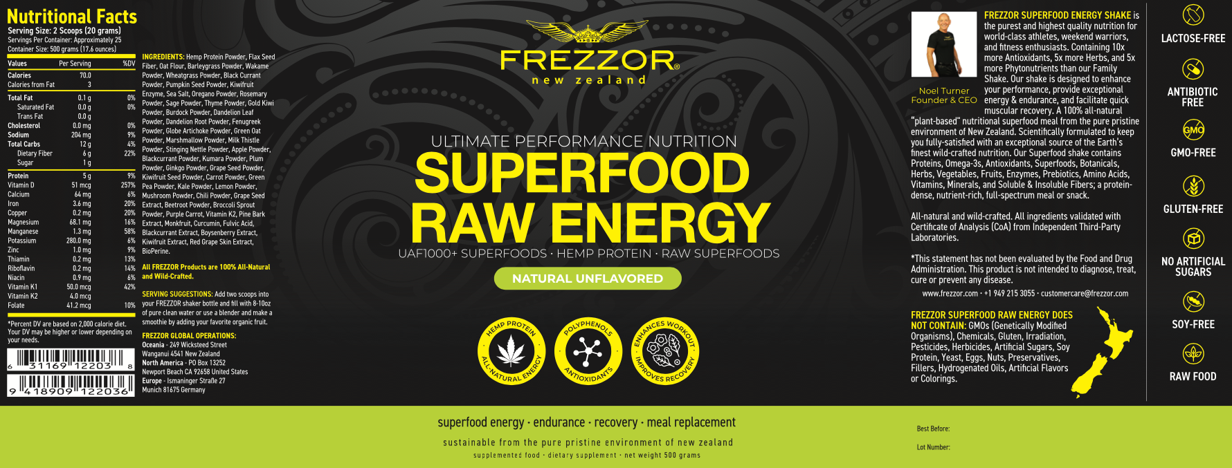 Superfood Powder  FREZZOR Raw NZ superfood protein powder supplements for daily energy