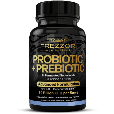 Probiotic +Prebiotic Capsules  FREZZOR Best probiotic prebiotic supplements | 18 Bacteria Strains | 60 Billion CFU