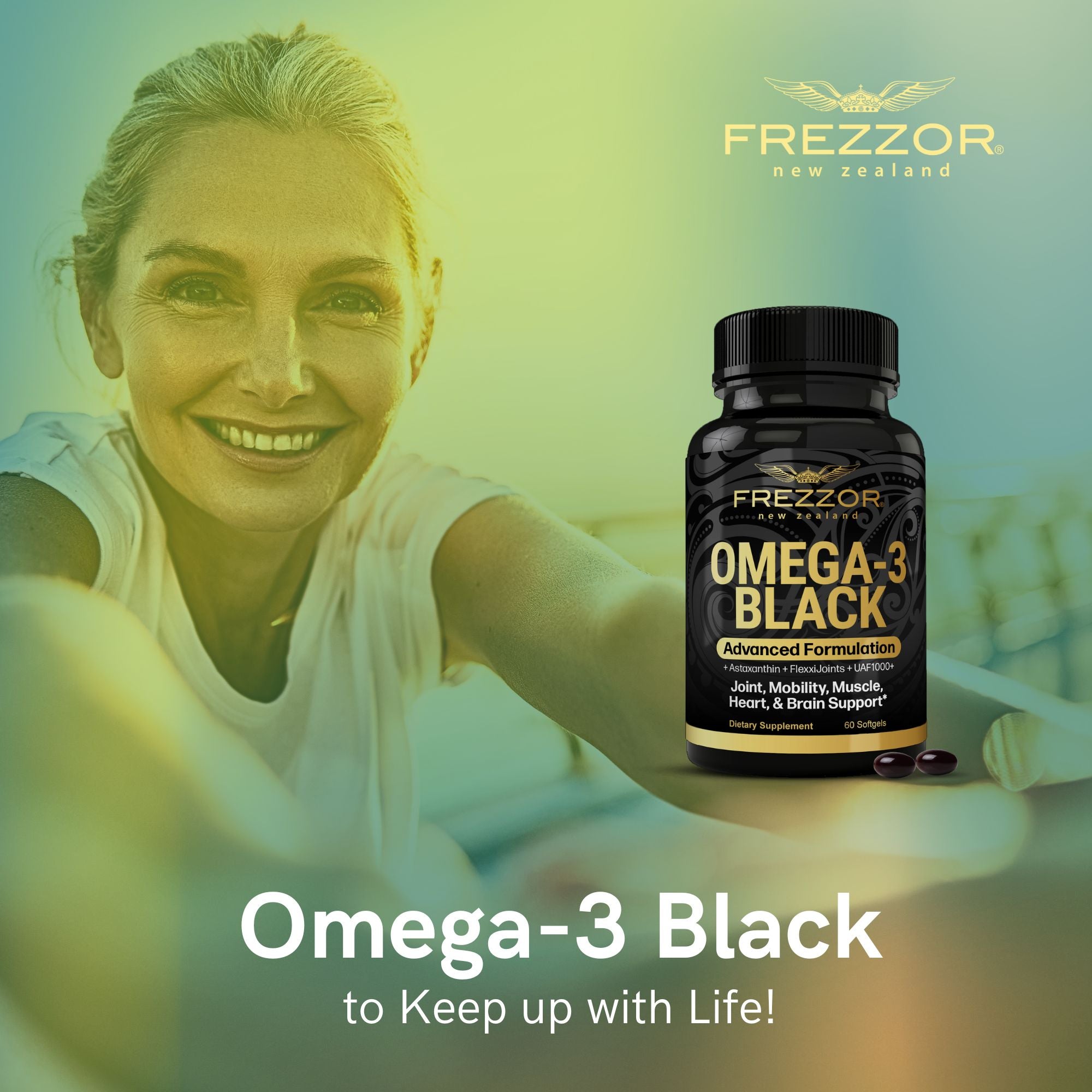 FREZZOR Omega-3 Black Capsules – powerful joint comfort supplement, proven 53x more effective for joint health.