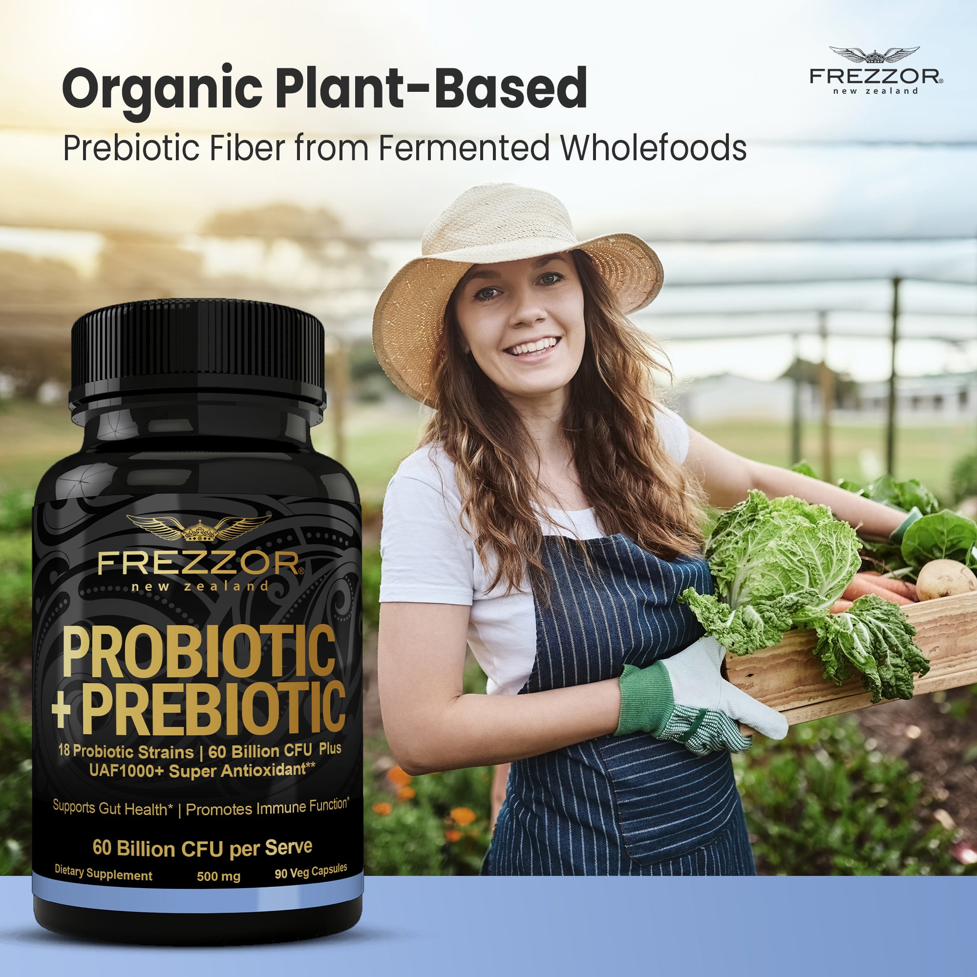 Probiotic +Prebiotic Capsules  FREZZOR Best probiotic prebiotic supplements | 18 Bacteria Strains | 60 Billion CFU