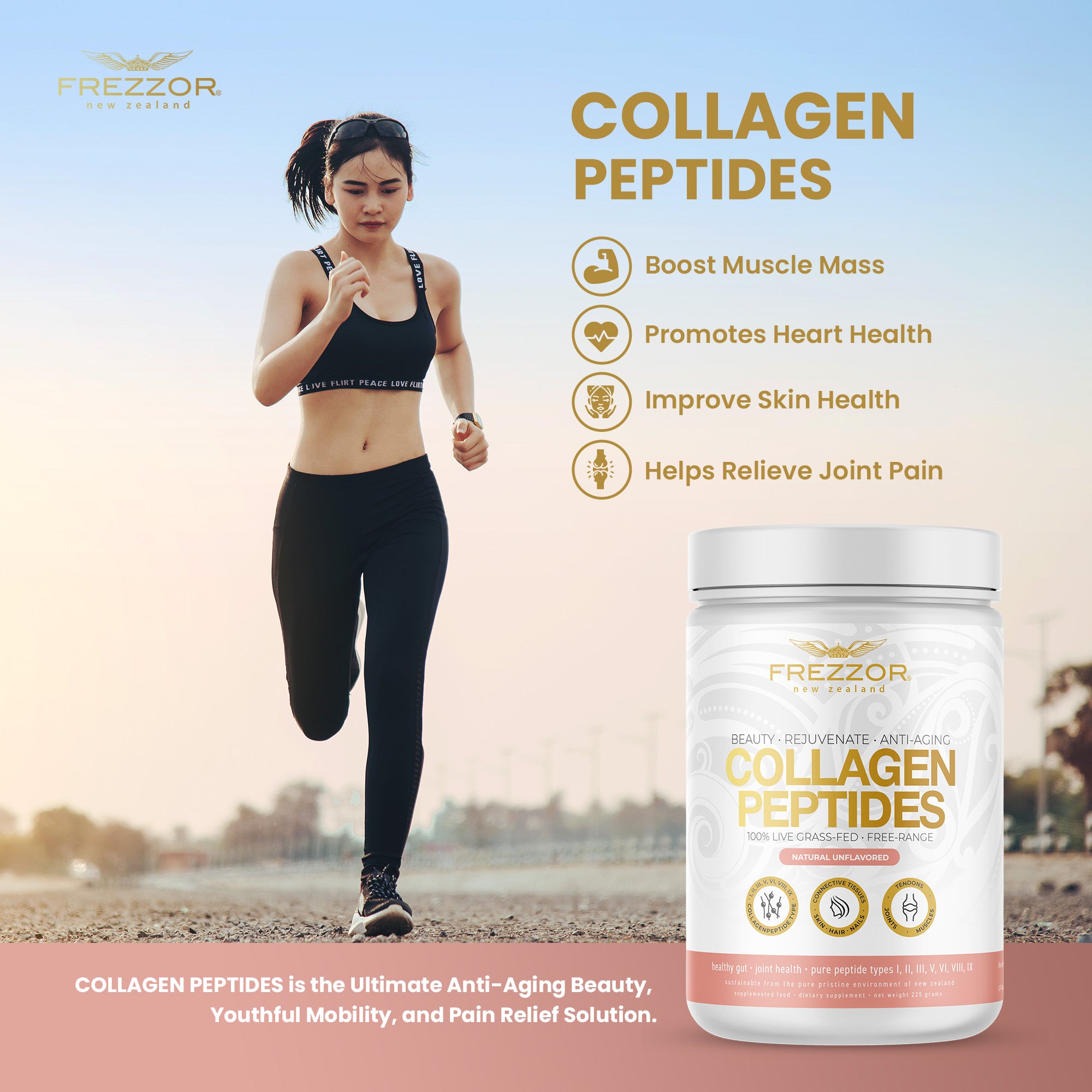 Collagen Peptides Powder  FREZZOR Grass-fed collagen peptides powder from New Zealand 