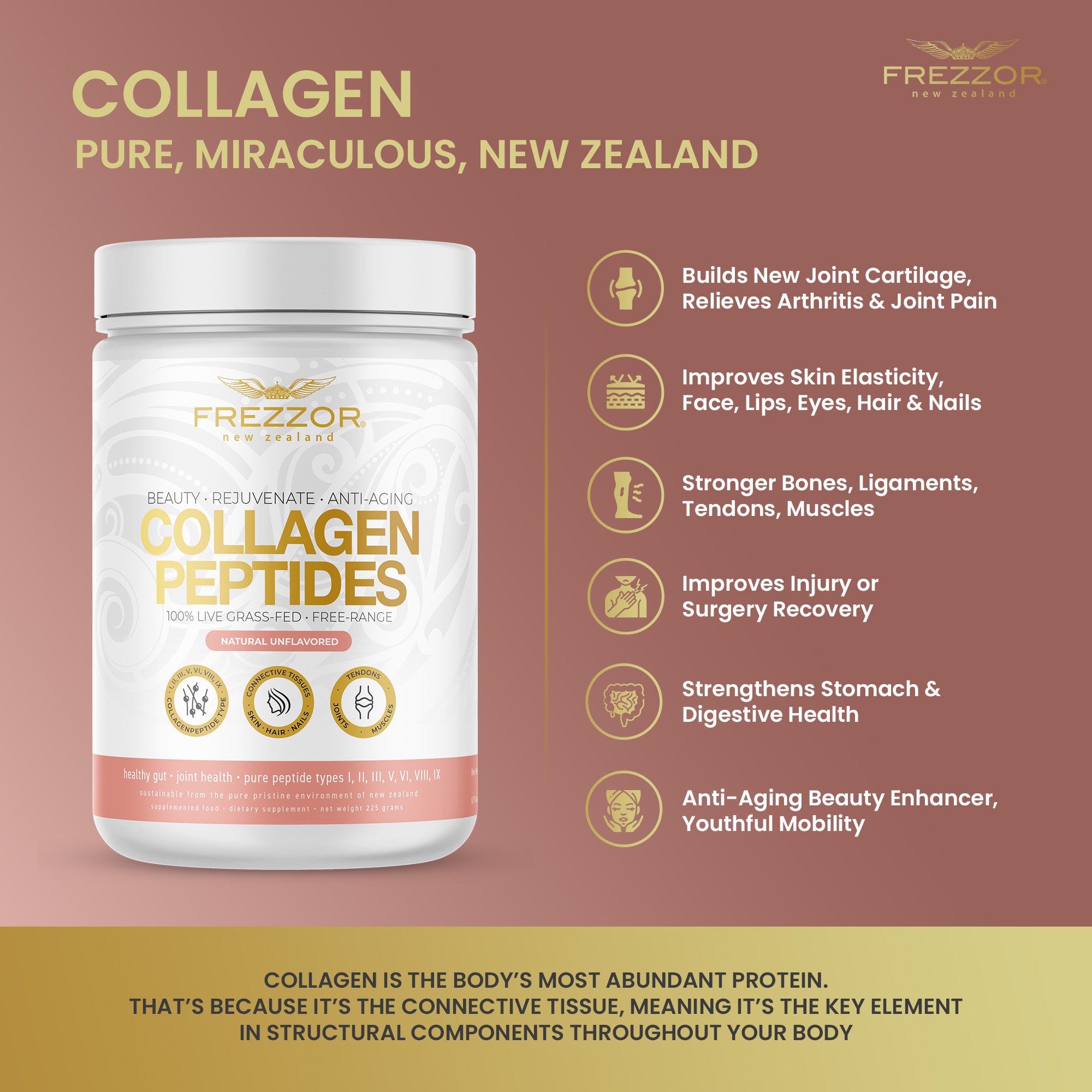 Collagen Peptides Powder  FREZZOR Grass-fed collagen peptides powder from New Zealand 