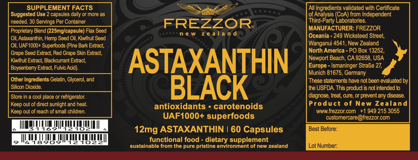 Astaxanthin Black  FREZZOR Best Natural Astaxanthin Capsules Supplement Brand NZ 