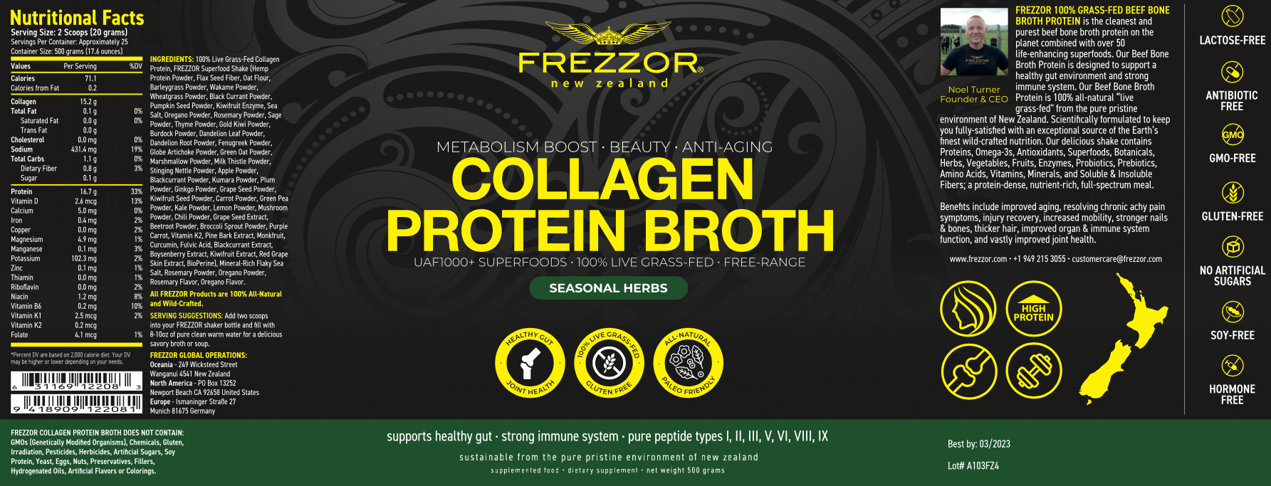 Collagen Bone Broth Seasonal Herbs  FREZZOR New Zealand Grass-fed collagen bone broth powder | Collagen protein 