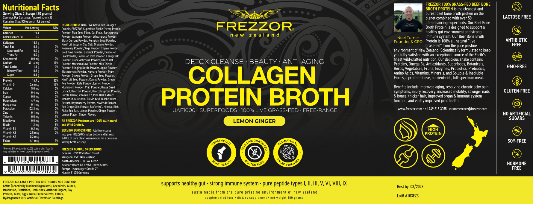 Collagen Bone Broth Lemon Ginger  FREZZOR Best collagen bone broth powder for immunity | Collagen Protein