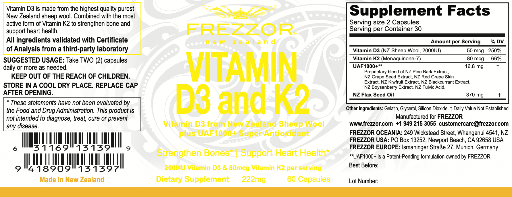 Vitamin D3+K2  FREZZOR Vitamin d3+k2 supplements from New Zealand | Vitamin D3+K2