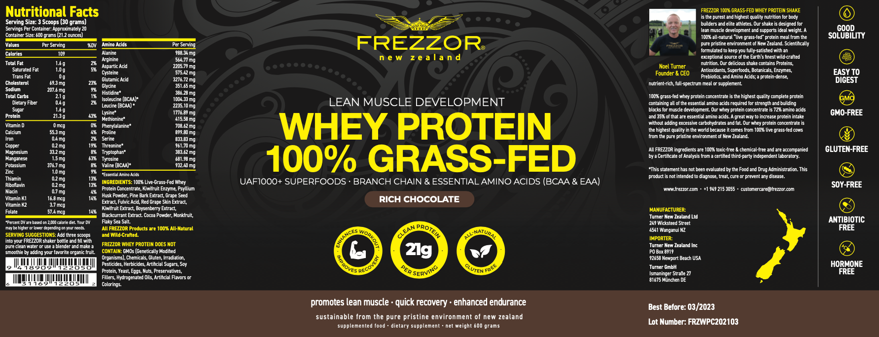 Whey Protein Chocolate Powder  FREZZOR Pure Grass-fed chocolate whey protein powder for weight loss 