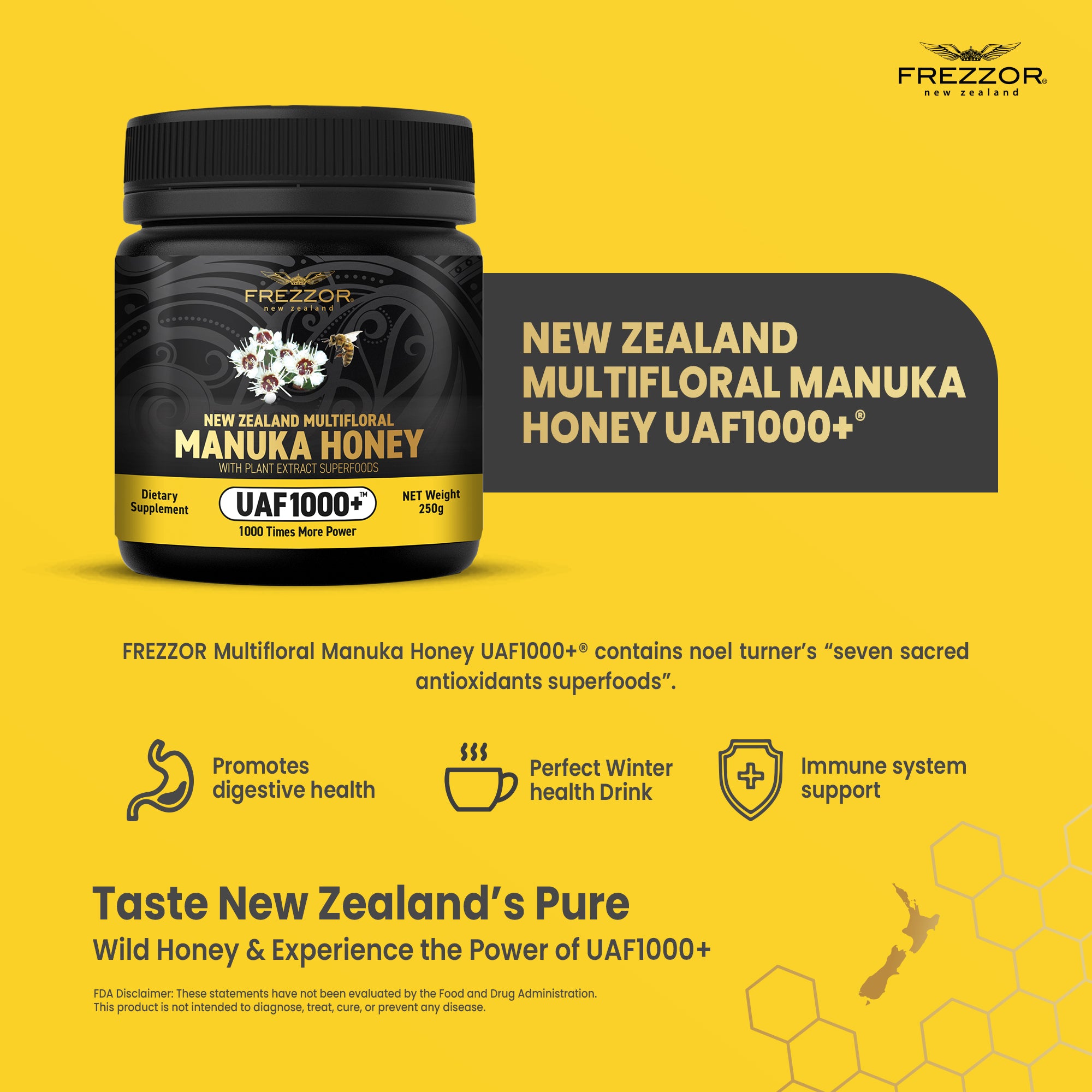 Multifloral Manuka Honey UAF1000+®  FREZZOR Multifloral manuka honey NZ | Natural antioxidant supplement