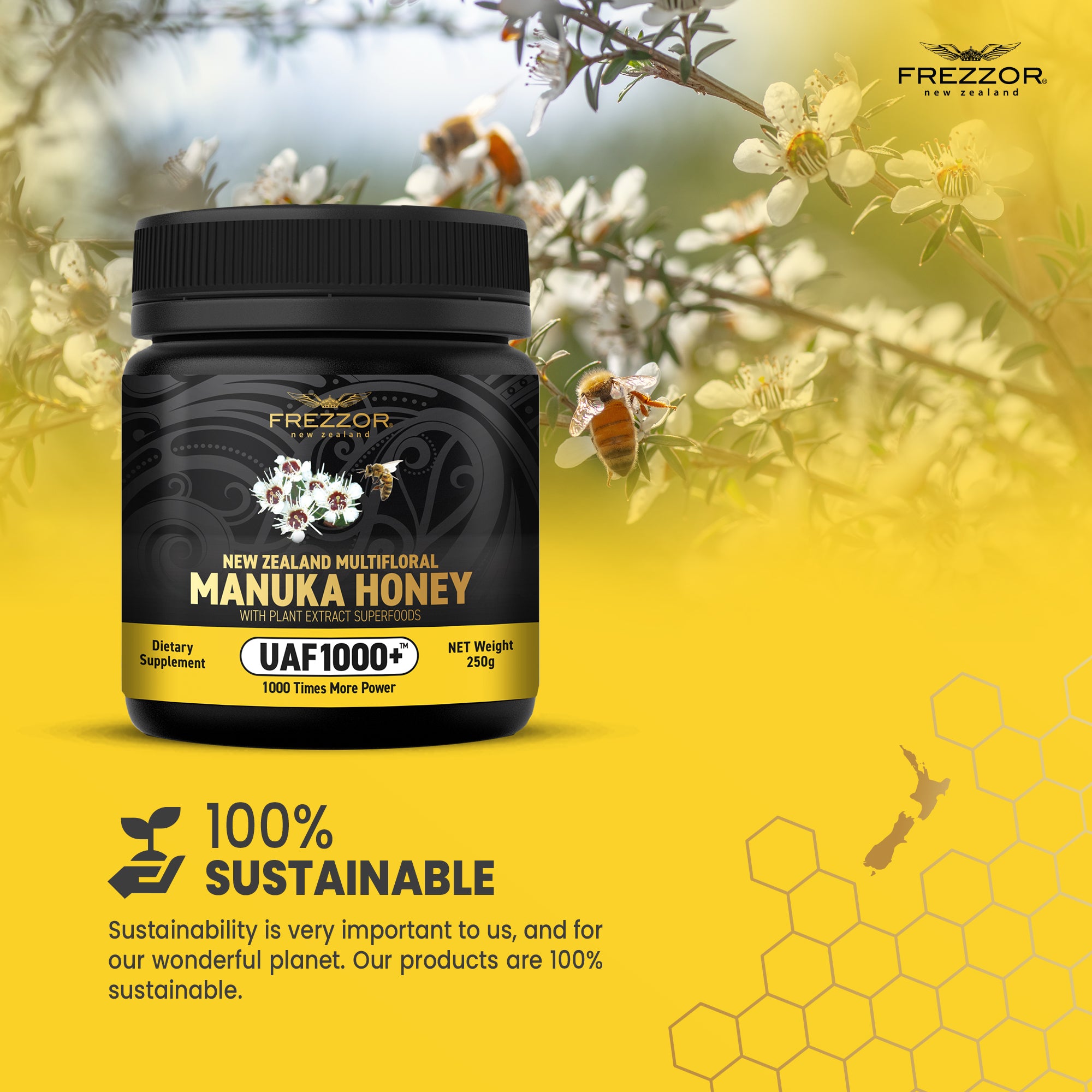 Multifloral Manuka Honey UAF1000+®  FREZZOR Multifloral manuka honey NZ | Natural antioxidant supplement