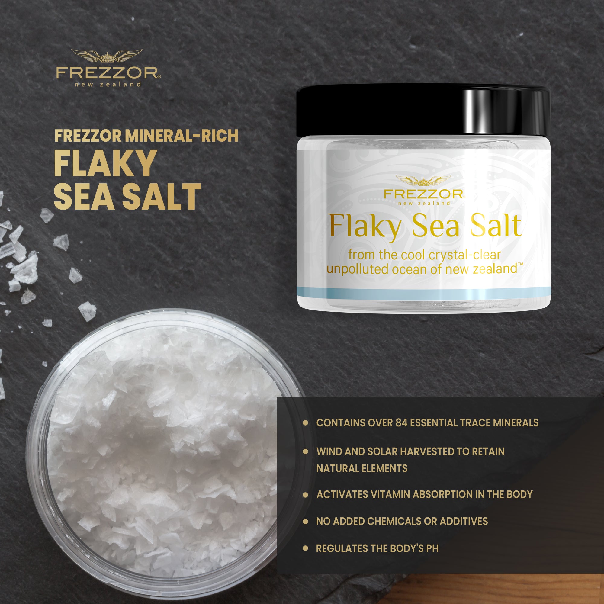 Flaky Sea Salt Jar  FREZZOR FREZZOR Mineral‐Rich Sea Salt Flakes Jar | Natural Sea Salt 