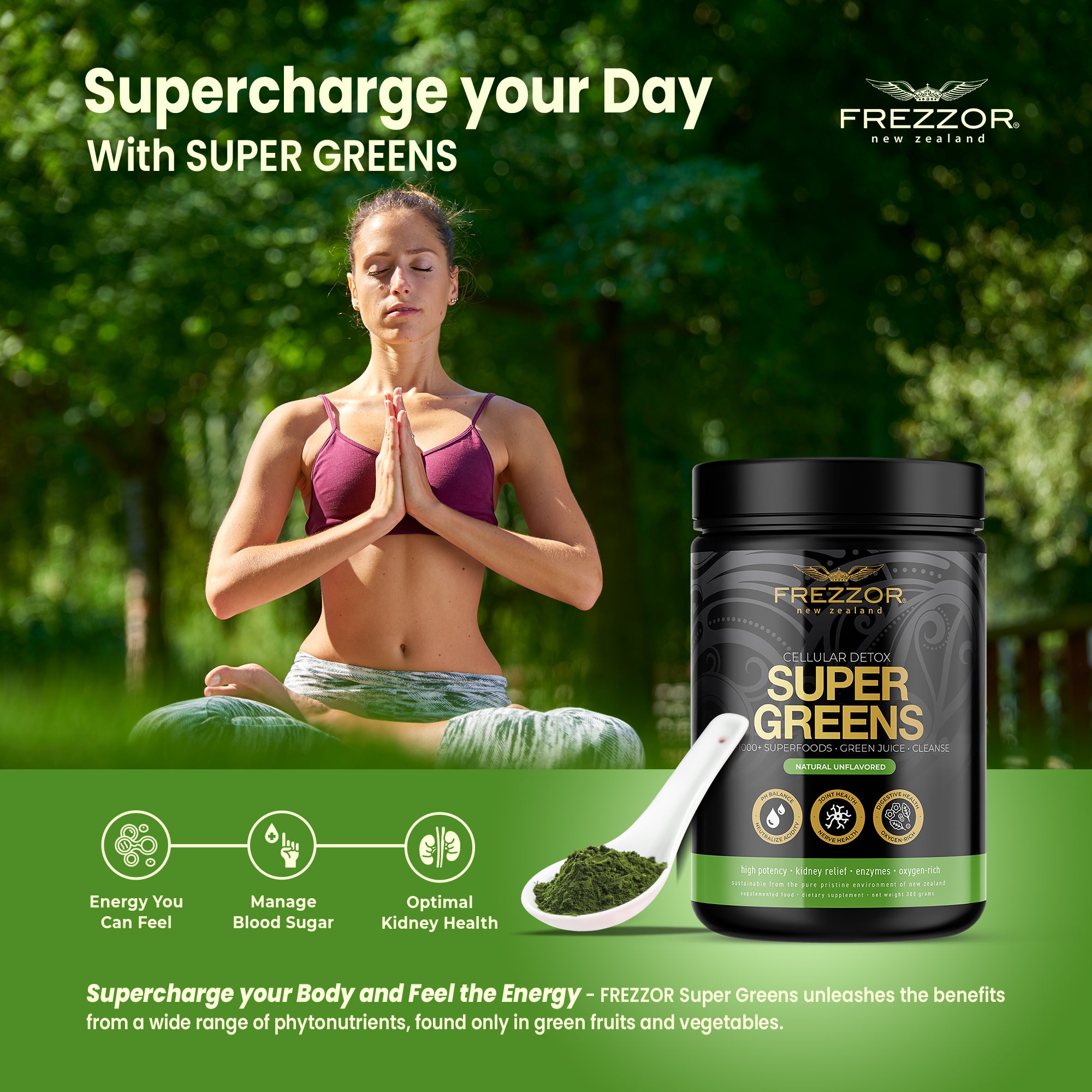 Super Greens Powder  FREZZOR Highest rated Organic super greens protein powder & Supplement