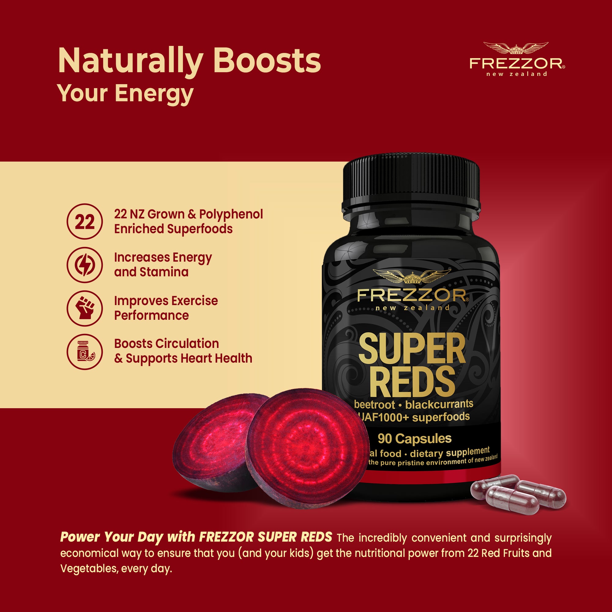 Super Reds  FREZZOR Organic Super Reds Capsules | Beetroot Superfoods Supplement 